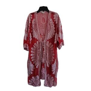 🩷Ember Beach Cover-up, Women’s Size Medium Floral Embroidered Net Tie At Waist